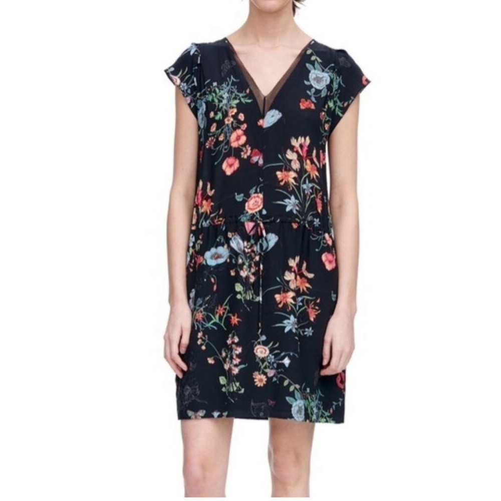 Rebecca Taylor Meadow Floral V-neck Silk Shift Dress Size 0
